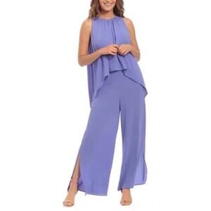 London Times Wide Leg Jumpsuit Plus Size 20W in Purple Sleeveless Back Zip NEW